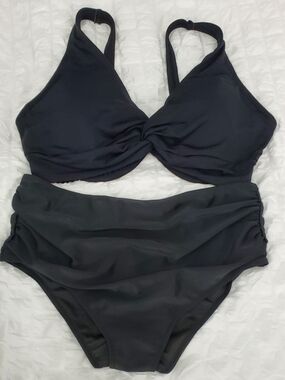 Lands' End Black Two-Piece Swimsuit Set Sz XL 16-W DD